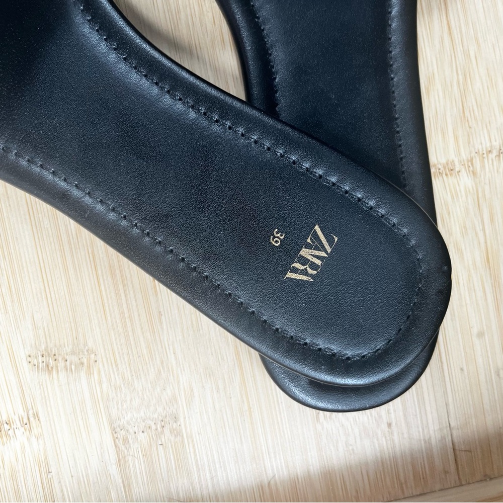 Zara Black Slide Sandals with Gold Circle Embellishment – Size 39 (US 8.5/9) - Picture 6 of 6